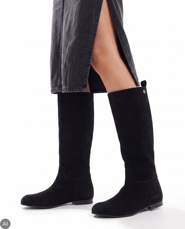 Maciejka Tall Leather Black Boots Square Toe K7742-01/00-7