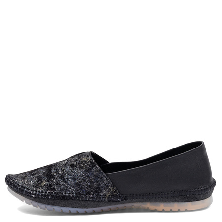 Maciejka Skórzane Półbuty Slip-On Metaliczne Czarno-Srebrne 1930W-47/00-0