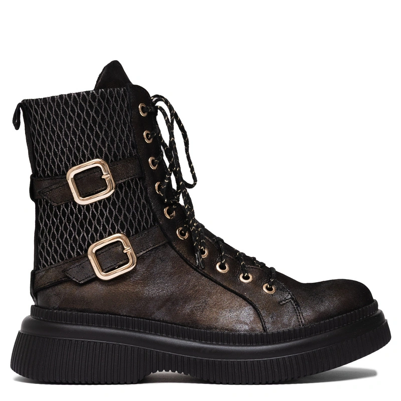 Maciejka Leather Lace-Up Platform Ankle Boots Brown-Black 07105-02-00-8