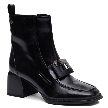 Maciejka Leather Ankle Boots Square Toe Decorative Buckle Black K7788-01/00-7