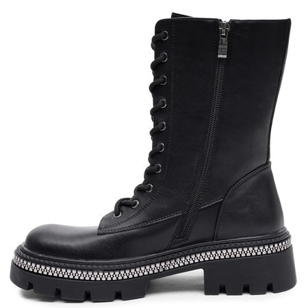 Maciejka Leather Lace-Up Platform Boots Black K7733-01/00-7
