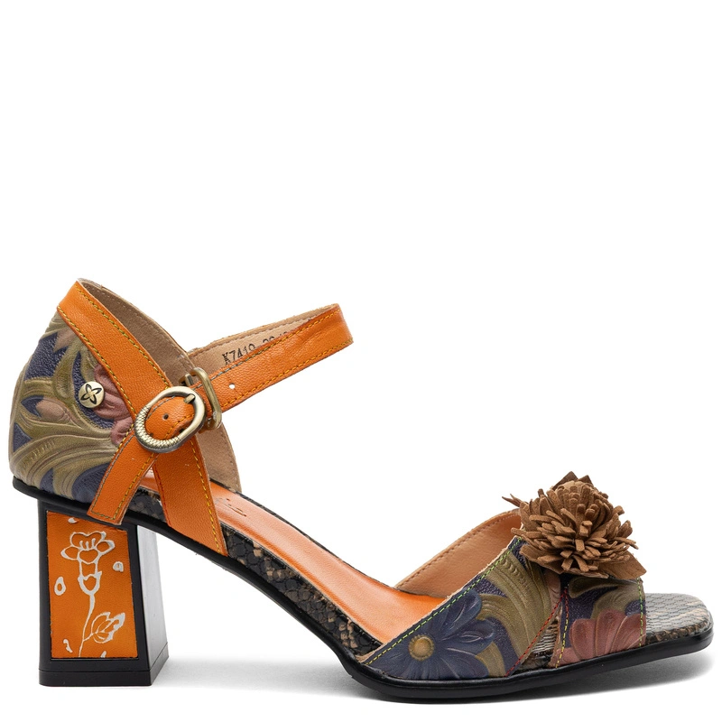 Maciejka Leather Sandals Floral 3D Block Heel Multicolor K7419-29/00-1