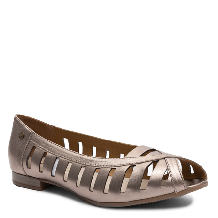 Maciejka Skórzane Baleriny Ażurowe Peep-Toe Złoty P7540-25/00-1