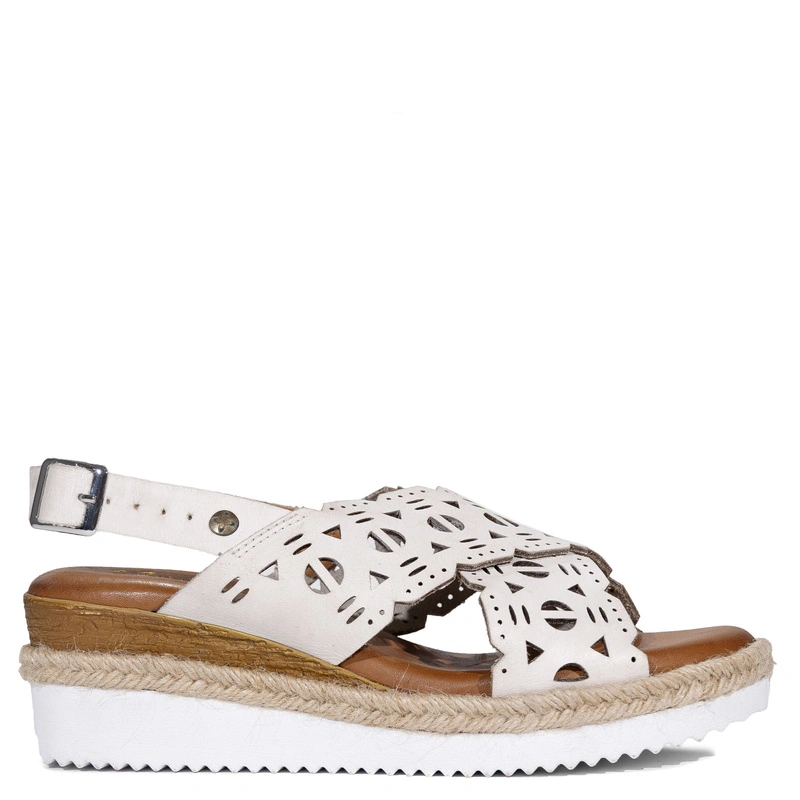 Maciejka Leather Sandals Laser-Cut Wedge Beige P7502-04/00-0
