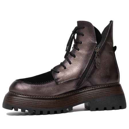 Maciejka Leather Women’s Lace-Up Platform Boots With Side Zipper Brown-Black 07110-02-00-8