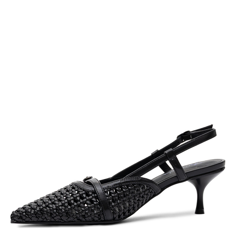 Maciejka Leather Woven Slingback Court Shoes Pointed Toe Black K7446-01/00-1