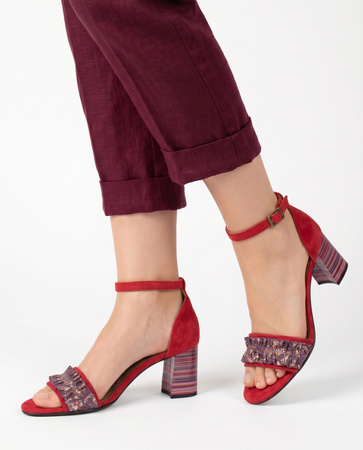 Maciejka Elegant Suede Block Heel Sandals Multicolored Striped Heel Red 04144-08/00-5