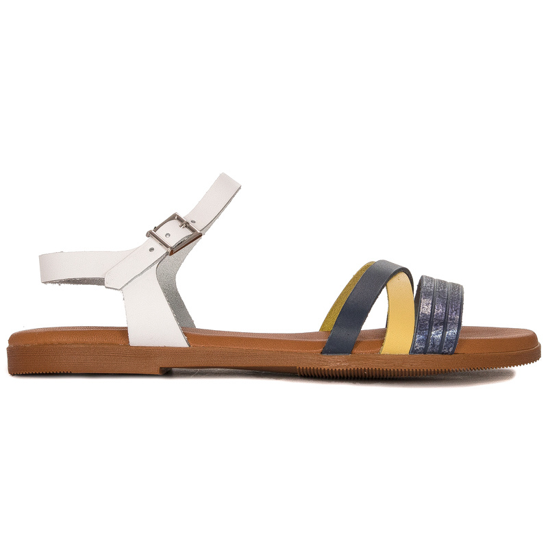 Maciejka Navy + White leather women's flat sandals