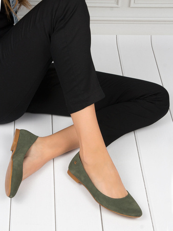 Maciejka Leather Ballet Flats Almond Toe Olive 04100-45/00-8