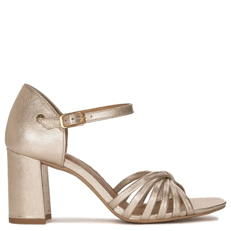 Maciejka Elegant Leather Block Heel Sandals Metallic Gold 06025-25/00-1