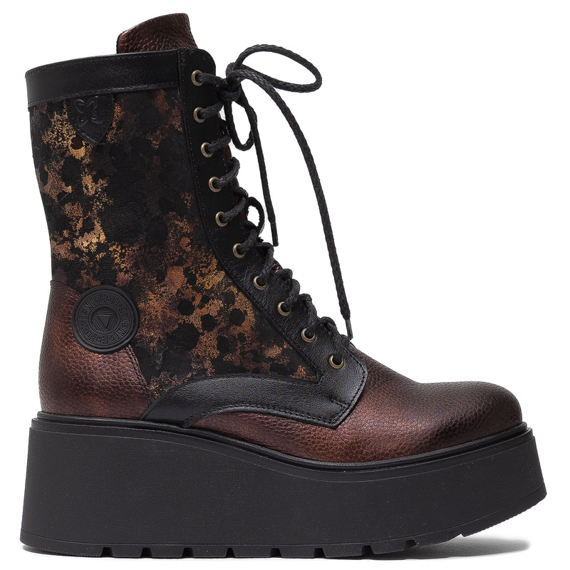 Maciejka Leather Platform Ankle Boots With Zip And Laces Brown-Black 06720-02/00-8