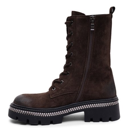 Maciejka Women's Suede Leather Laced Ankle Boots On Platform Dark Brown K7808-02/00-7