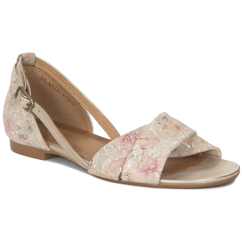 Maciejka Leather Sandals Closed Heel Floral Pattern Gold 04614-22/00-5