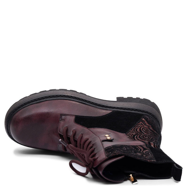 Maciejka Leather Warm Platform Combat Ankle Boots Burgundy K7837-23/00-7