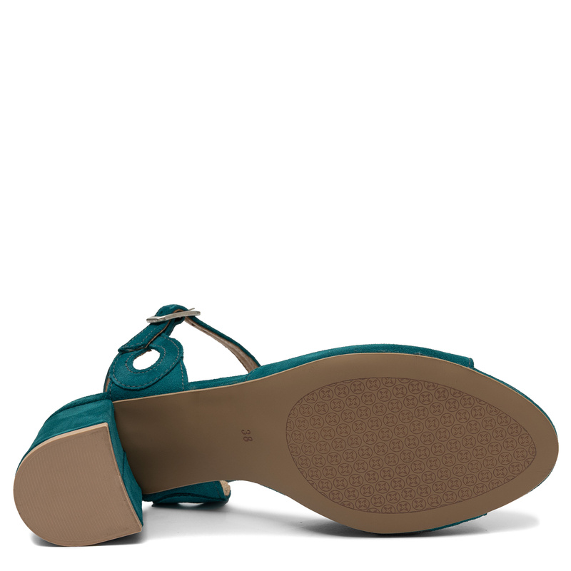 Maciejka Fashion Suede Block Heel Sandals Cut-Out Turquoise 07560-02/00-1