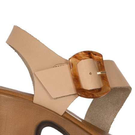 Maciejka Leather High Block Heel Sandals with Tortoiseshell Buckle, Beige L5245-04-00-0