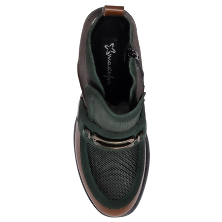 Maciejka Leather Two-Tone Ankle Boots With Decorative Buckle Brown-Green A6747-29/00-8