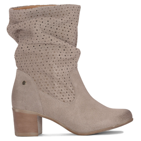 Maciejka Botki Damskie Skórzane jasny beż