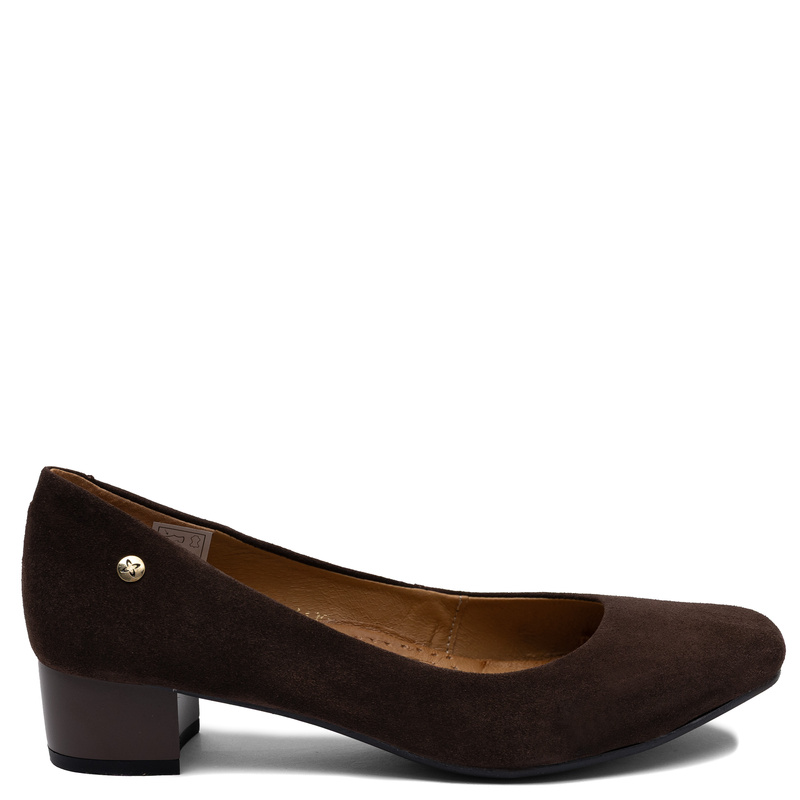Maciejka Comfortable Suede Pumps Low Block Heel Brown 03330-02-00-1
