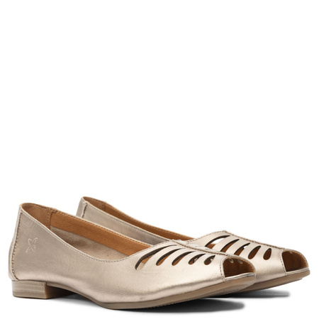 Maciejka Leather Peep-Toe Ballet Flats Cutout Almond Toe Gold P7541-32/00-1