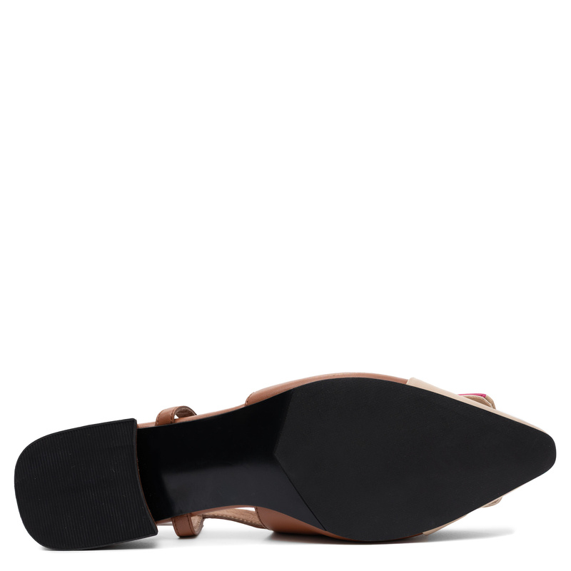 <h1>Maciejka Czółenka Skórzane Slingback Szpiczaste Niski Obcas Beżowo-Brązowe Z Różowym Akcentem K7427-02/00-1