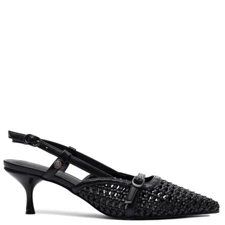 Maciejka Skórzane Plecione Slingback Czółenka Szpiczasty Nosek Czarne K7446-01/00-1