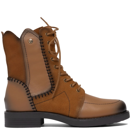 Maciejka Women’s Leather Lace-Up Boots Hand-Stitched Side Zip Cognac Brown A7155-07/00-7