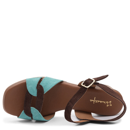Maciejka Leather Suede Block Heel Sandals Multicolor E7400-36/00-1