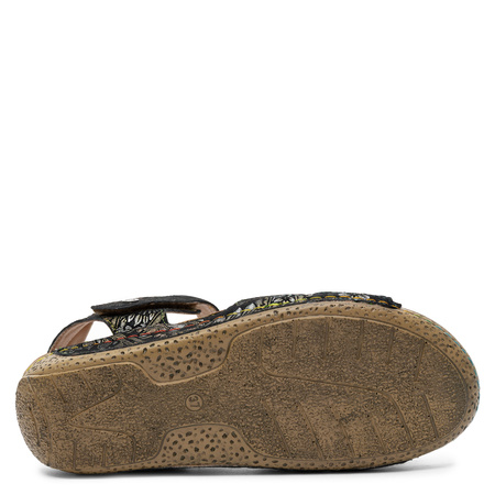 Maciejka Leather Sandals with Velcro Strap and Flower Applique Black-Multicolor K7418-01/00-1