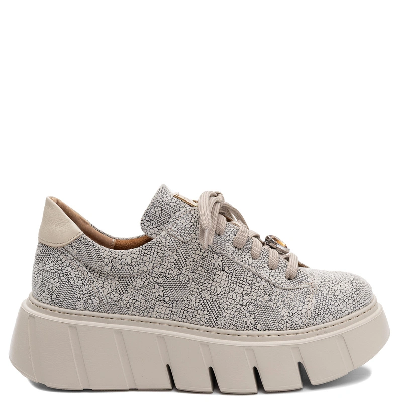 Maciejka Leather Platform Sneakers Openwork Pattern Beige 6891W-03/00-8