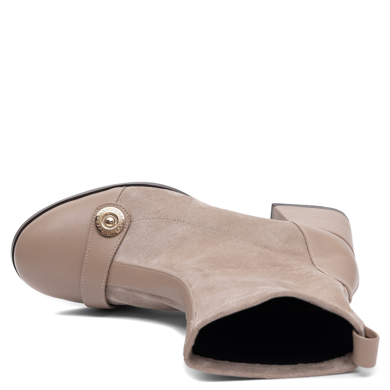 Maciejka Elegant Leather Sock Ankle Boots Gold Accent Beige K7819-04/00-7