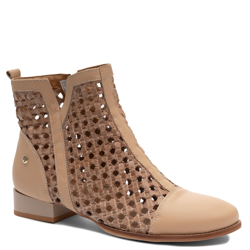 Maciejka Leather Cutout Ankle Boots Low Heel Beige 06397-29/00-1