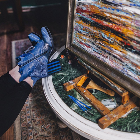 Maciejka Botki damskie na słupku niebieskie