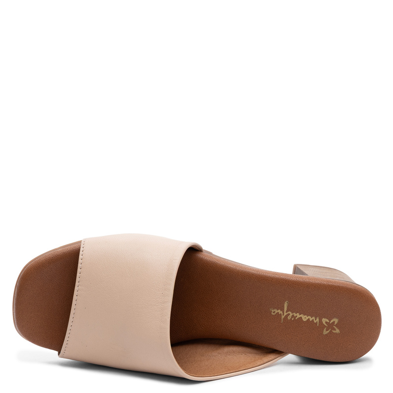 Maciejka Leather Block Heel Women's Slides Beige E7395-04/00-1