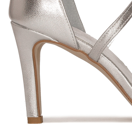 Maciejka Leather Sandals T-Bar Stiletto Silver 2755J-35/00-1