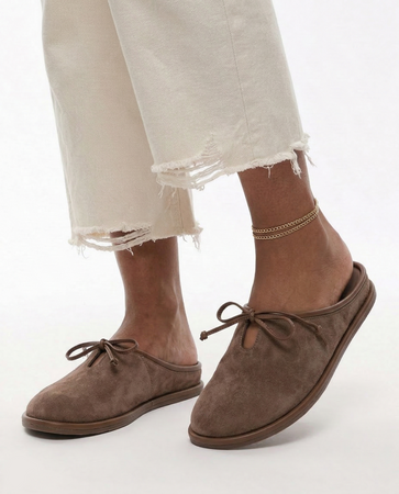 Maciejka Suede Leather Mules Open Heel Flat Sole Brown K7514-14/00-1