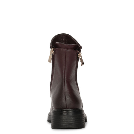 Maciejka Leather Ankle Boots Double Zip Low Block Heel Burgundy A7159-23/00-7