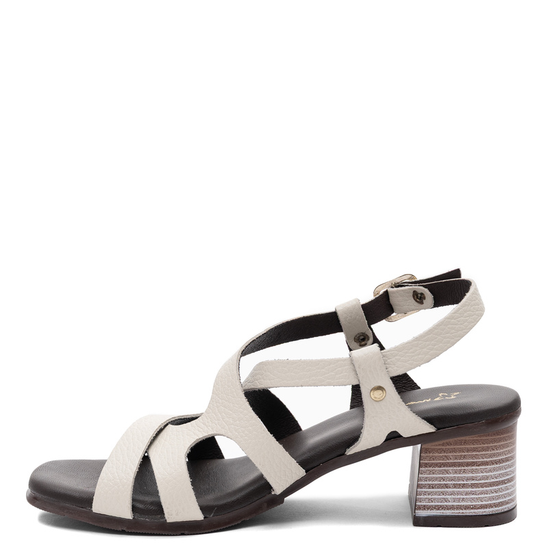Maciejka Leather Block Heel Sandals Textured Beige E7399-04/00-1