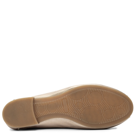 Maciejka Skórzane Ażurowe Peep-Toe Baleriny Z Migdałowym Noskiem Złoty P7541-32/00-1