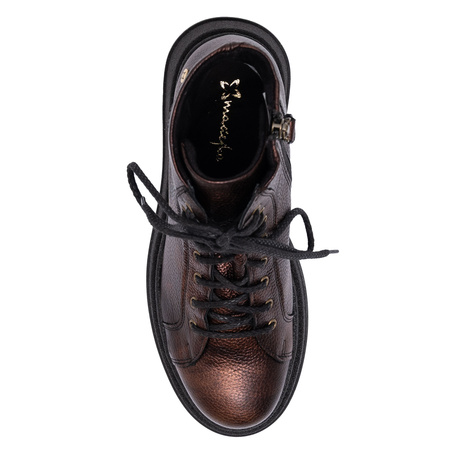 Maciejka Natural Leather Combat Boots on Platform Metallic Brown 06309-32/00-8