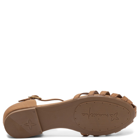 Maciejka Leather T-Strap Sandals Woven Openwork Brown 07547-10/00-1