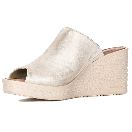 Maciejka Beige Women's Leather Slides On Heel