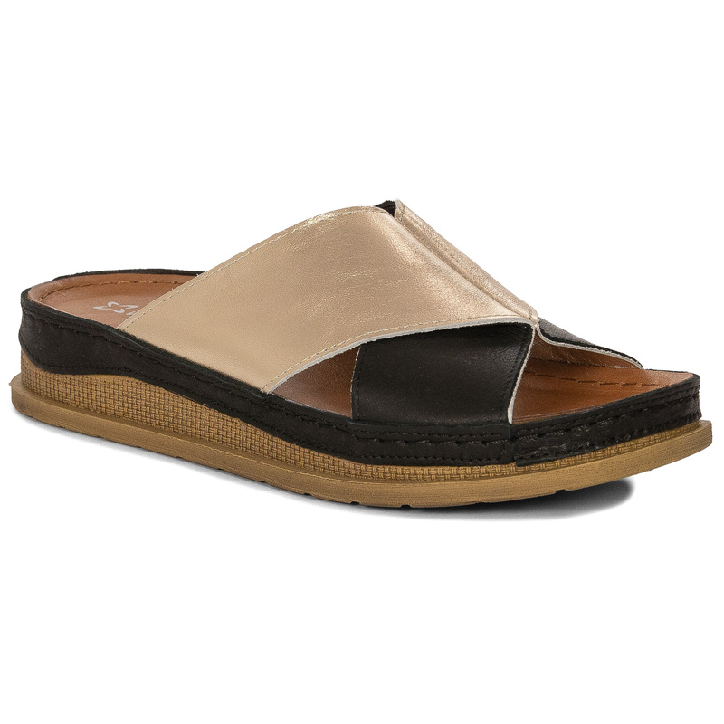 Maciejka Black Gold Women's Leather Slides