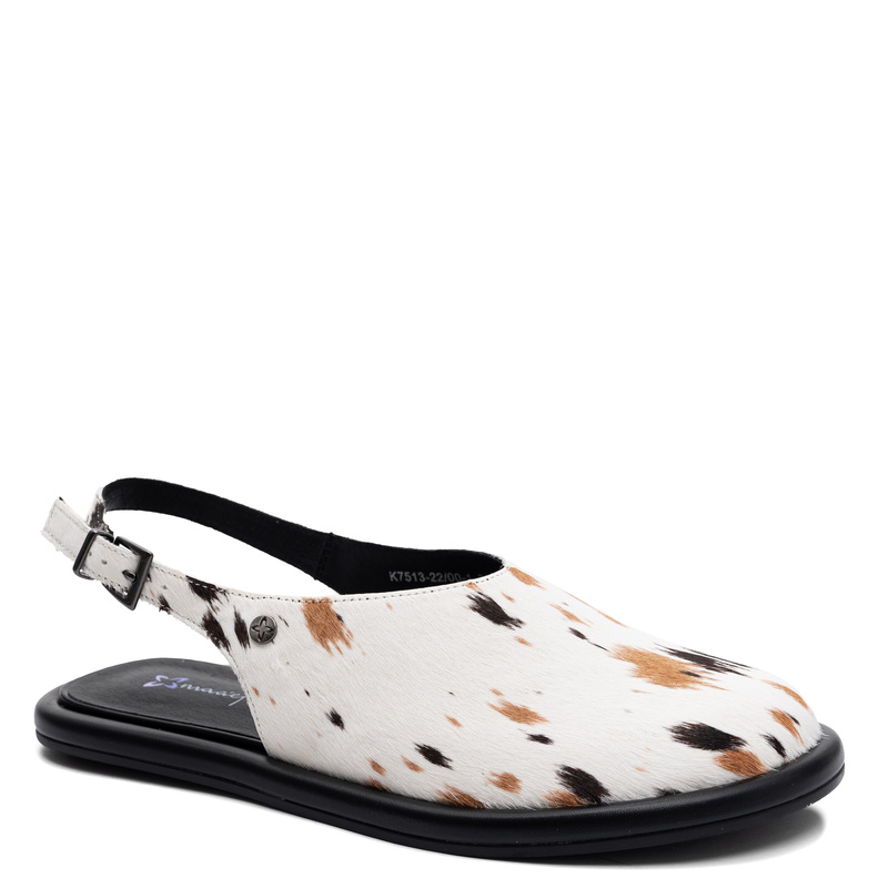 Maciejka Leather Low Shoes Animal Print Open Heel Beige Black K7513-22/00-1