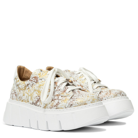 Maciejka Premium Leather Platform Sneakers White-Gold 06891-11/00-8