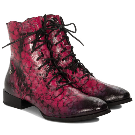 Maciejka Leather Lace-Up Ankle Boots Almond Toe Pink 06391-23/00-1