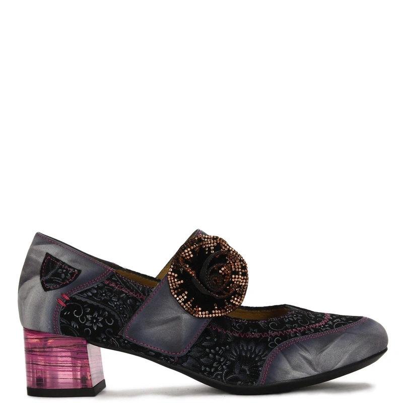 Maciejka Leather Patchwork Pumps Decorative Flower Multicolored 06875-03/00-1