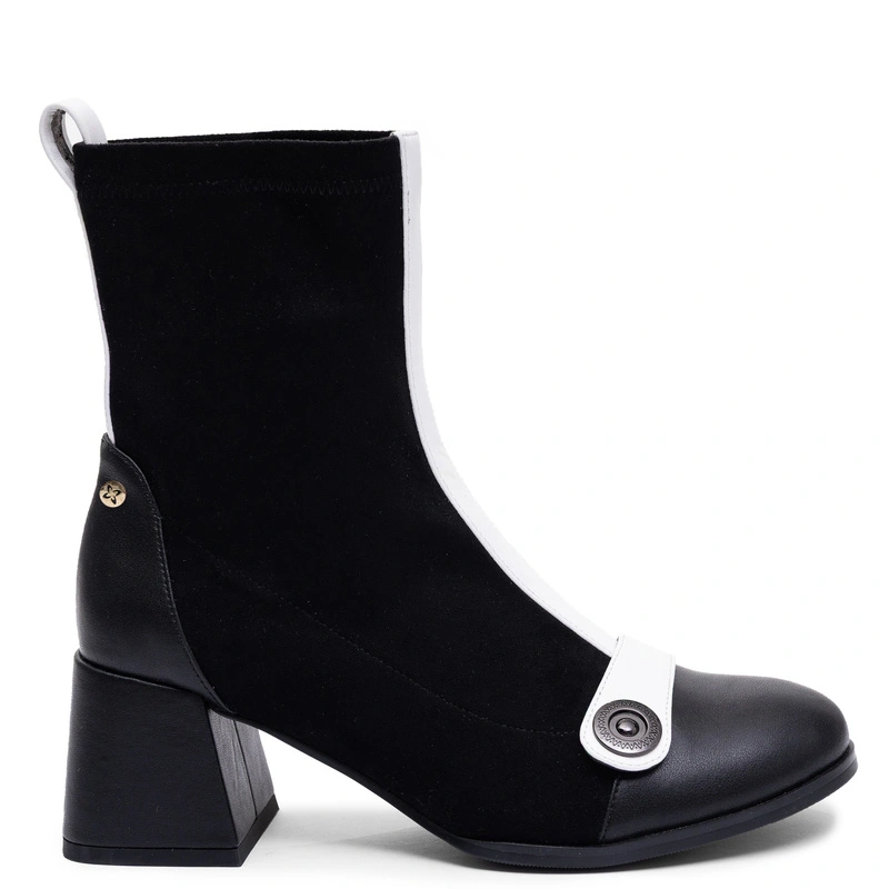 Maciejka Leather Block Heel Boots With Insulation Black And White K7819-01/00-7