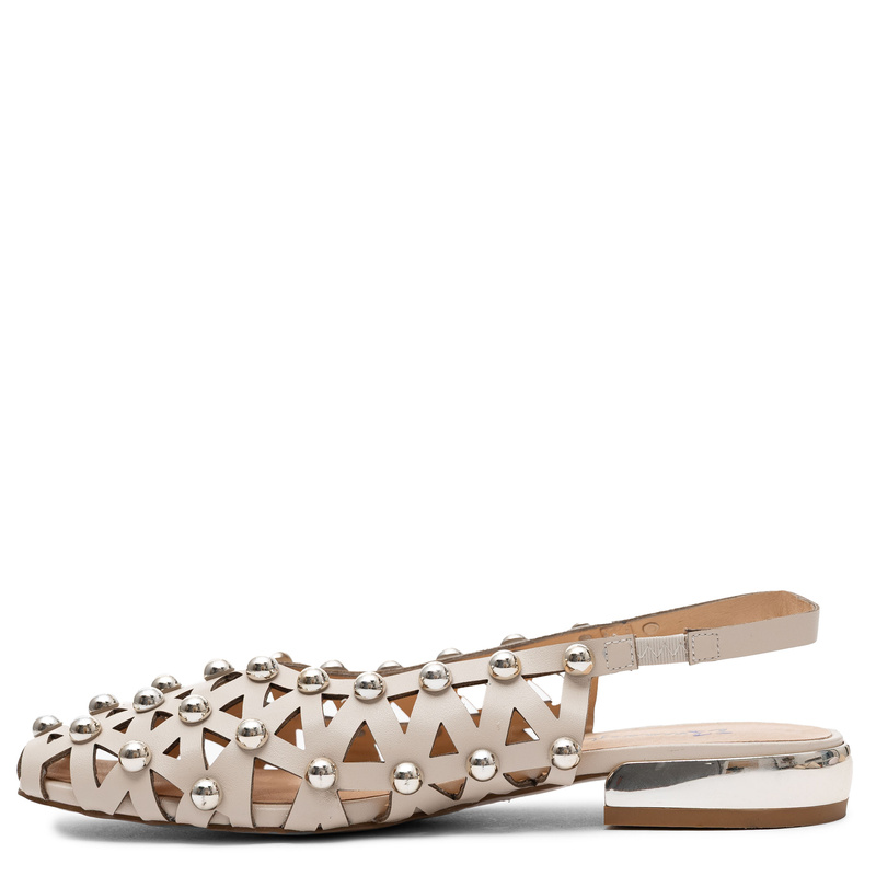 Maciejka Leather Cutout Studded Slingback Pumps Beige K7480-04/00-1