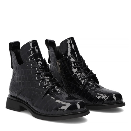 Filippo Women's Patent Leather Ankle Boots, Black